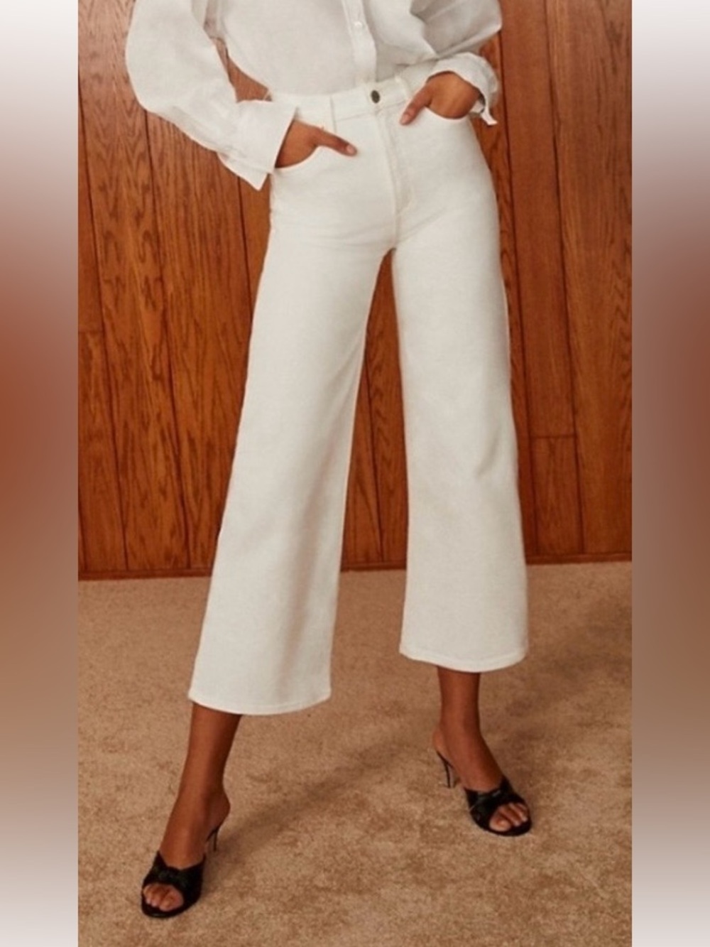 Denim Forum Joan wide leg crop size 27 white